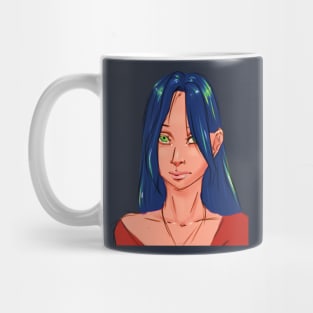 Blue Hair Glowing Green Eyes Eerie Looking Girl With Piercing Halloween Design Mug